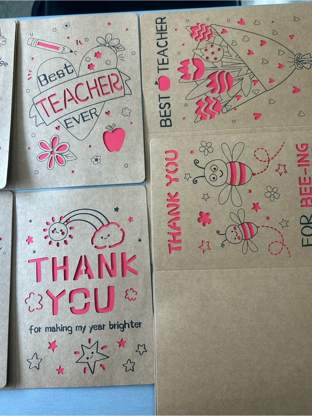 Thank You Teacher Card Set with Red Accents with heart stickers/envelopes